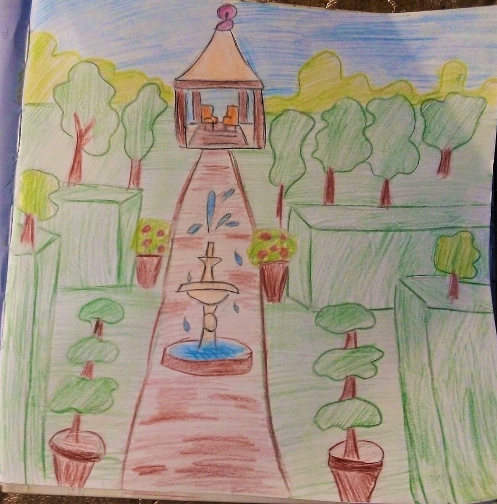 Garden with fountain and gazebo